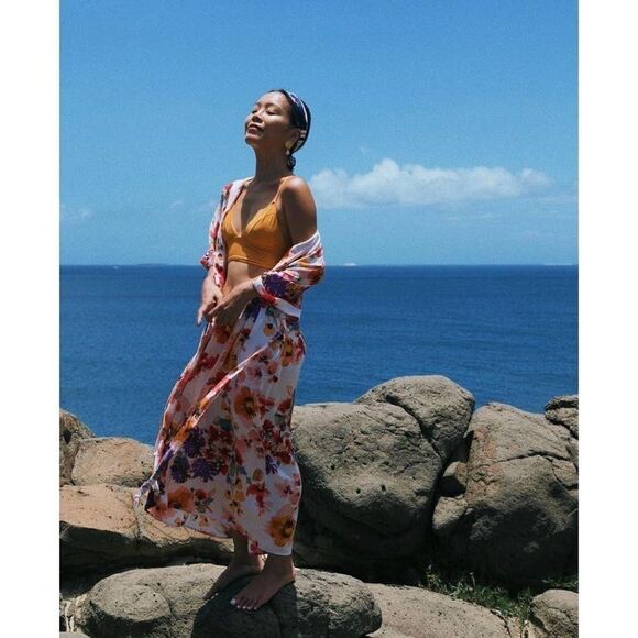 H&M Dress Kaftan Viscose Floral Print Long Midi - Picture 3 of 6